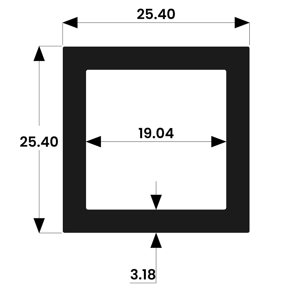 25mm x 25mm Aluminium Square Box Tube - Mill Finish