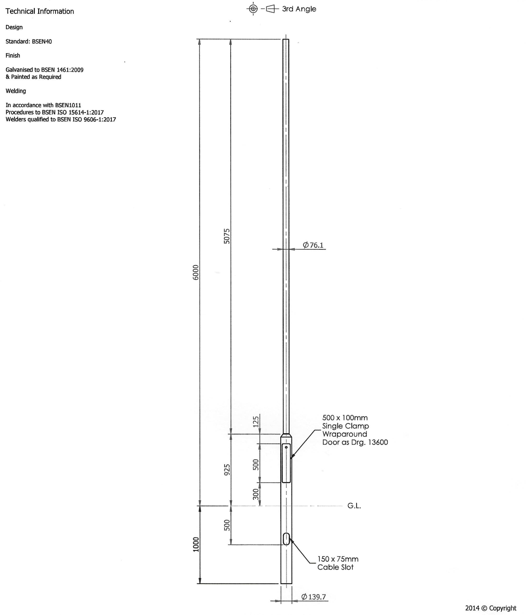 Galvanised Rooted Street Lamp Post Top - Lighting Columns